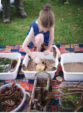 young girl digging in a sand box