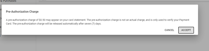 picture of what pops up to accept for a pre-authorized payment plan
