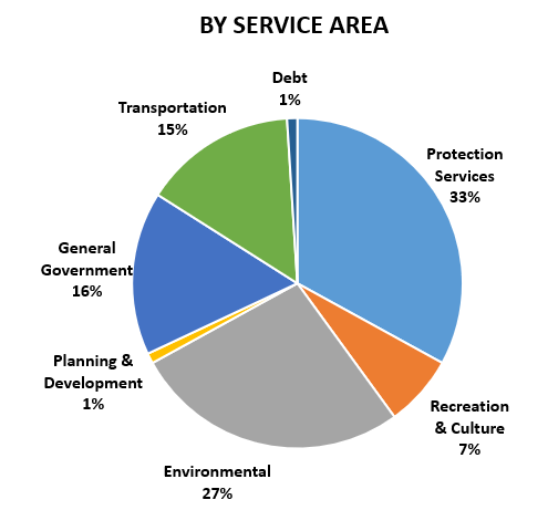 Breakdown by service area of how tax dollars are spent.