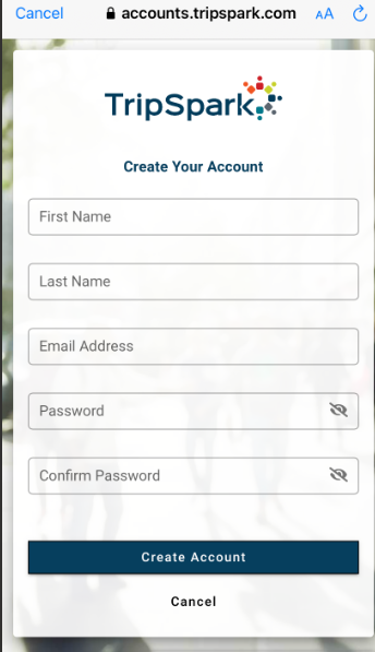 Picture of the page you enter your personal information into