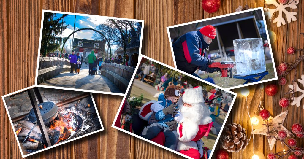 Wood board with photos of Santa and ice carving