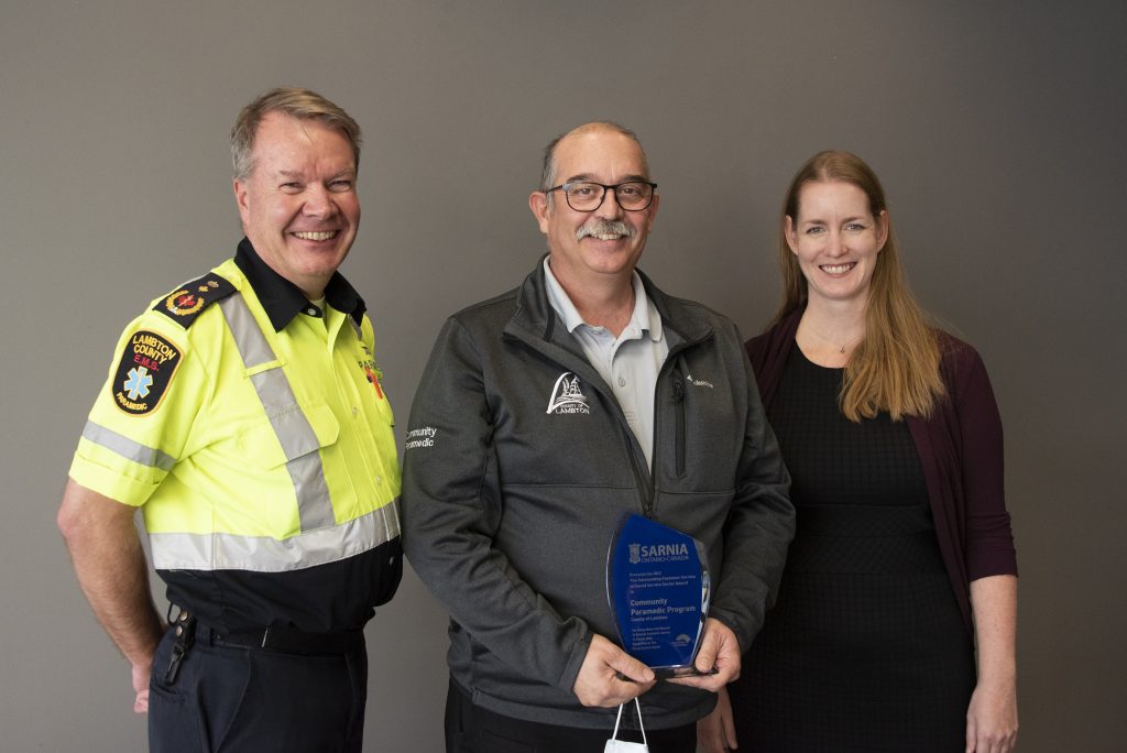 Todd Martin and Joe Emilio of the Lambton County Community Paramedic Program with SAAC member Christine Wright